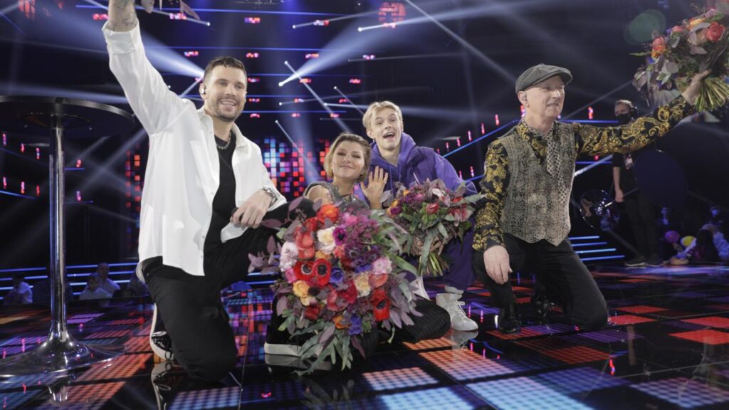Los vencedores de la primera semifinal del Melodifestivalen 2022: Robin Bengtsson, Cornelia Jakobs, THEOZ y Danne Stråhed. Autora: Annika Berglund / SVT.